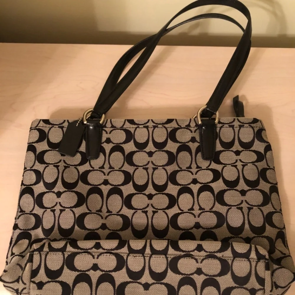 Sale! New Coach Black Handbag w/ Leather Handles & Outer & Inner Zipper